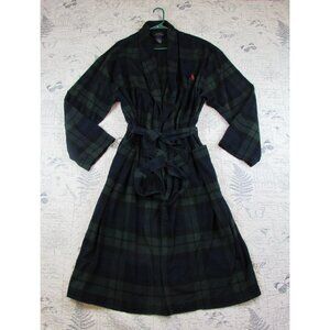 EUC Polo Ralph Lauren Men's Blackwatch Plaid Green BlUE Cotton Flannel Robe L/XL